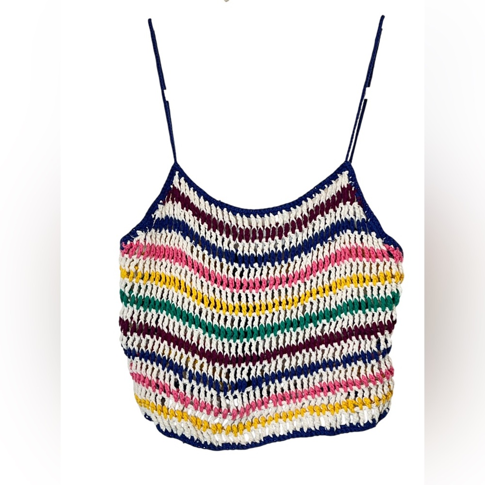 Forever 21 Crochet Crop Top Cami Colorful Button Back Tank Size S Festival Vacay